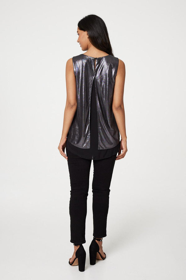 Black | Metallic Sleeveless Layered Top
