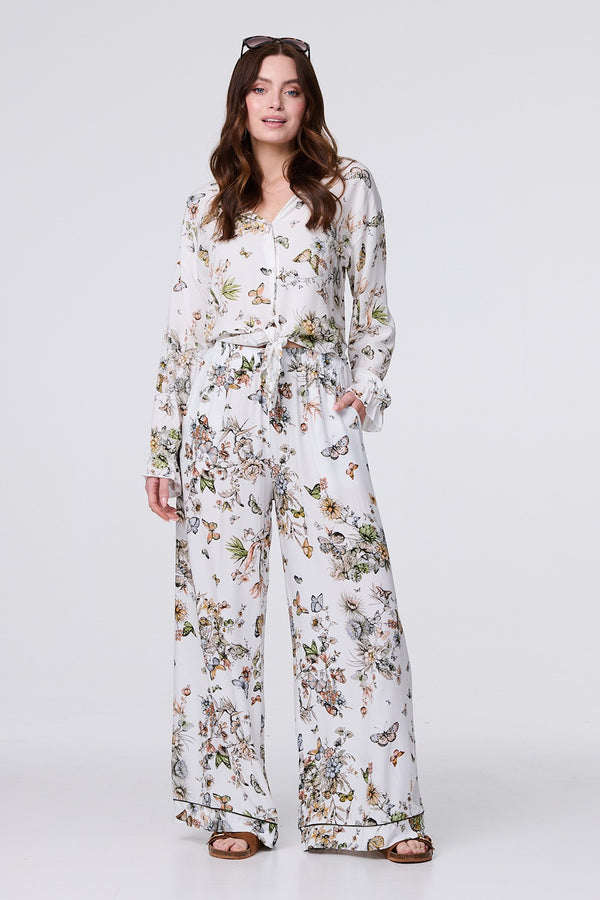 Beige | Butterfly Print Long Sleeve Shirt