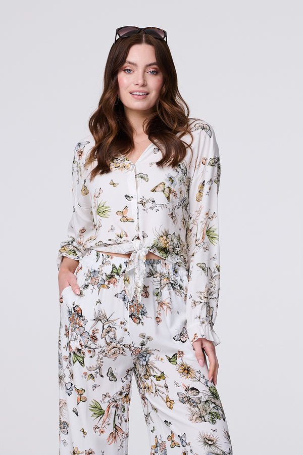Beige | Butterfly Print Long Sleeve Shirt