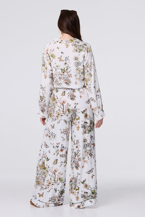 Beige | Butterfly Print Long Sleeve Shirt