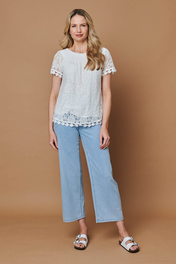 White | Floral Lace Embroidered Bardot Blouse