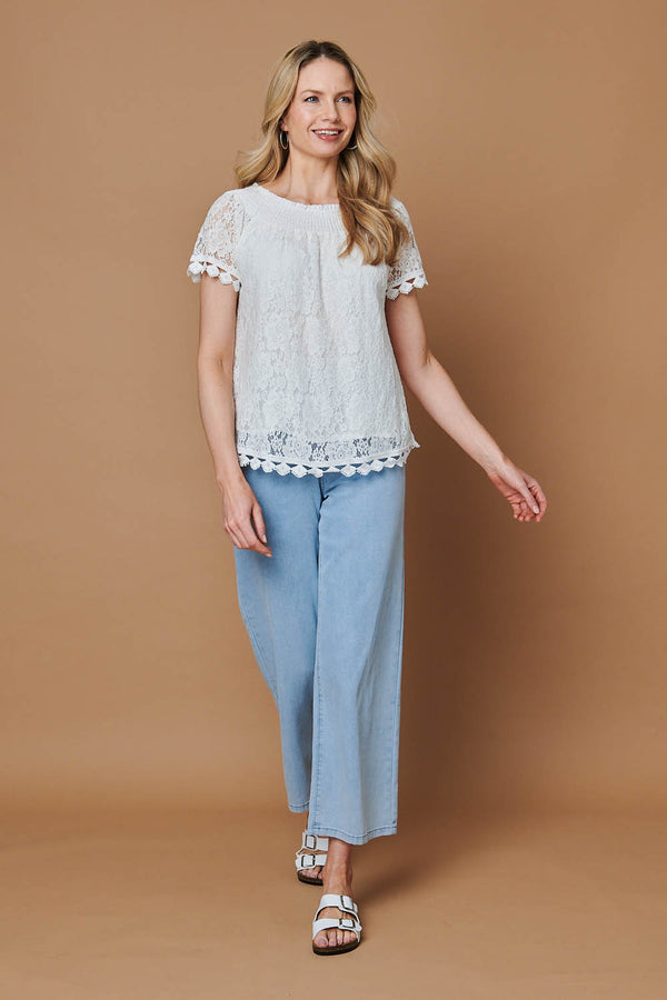 White | Floral Lace Embroidered Bardot Blouse