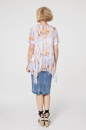 Orange | Tie Dye Hanky Hem Tunic Top