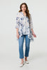 Blue | Floral High Low Relaxed Semi Sheer Blouse

