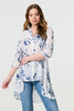Blue | Floral High Low Relaxed Semi Sheer Blouse
