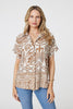Beige | Printed Button Down Short Sleeve Shirt