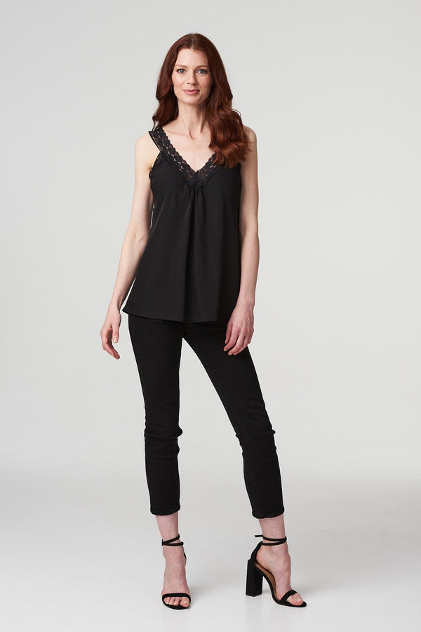 Black | Lace Detail Cami Strap Top