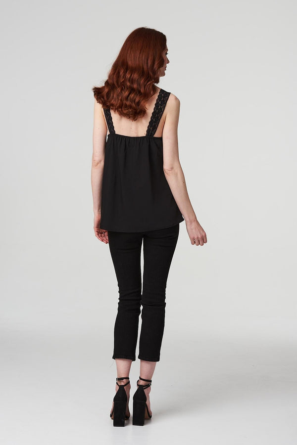 Black | Lace Detail Cami Strap Top