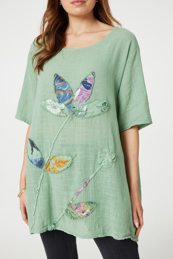 Green | Floral Embroidered Oversized Blouse