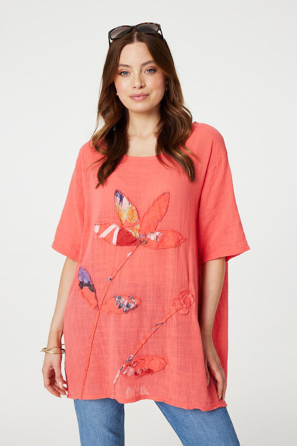 Peach | Floral Embroidered Oversized Blouse