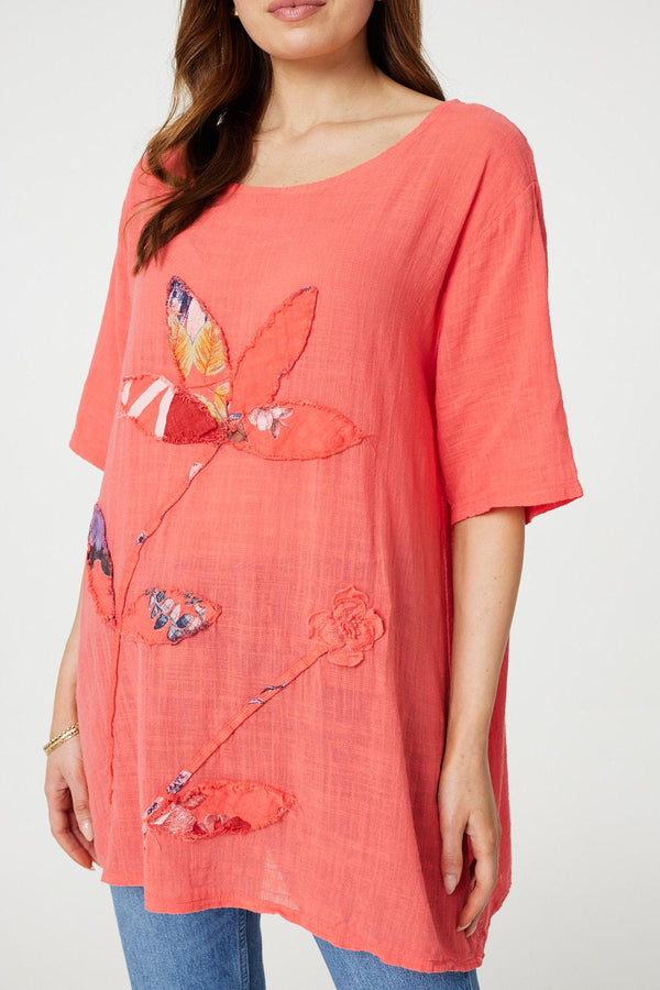 Peach | Floral Embroidered Oversized Blouse