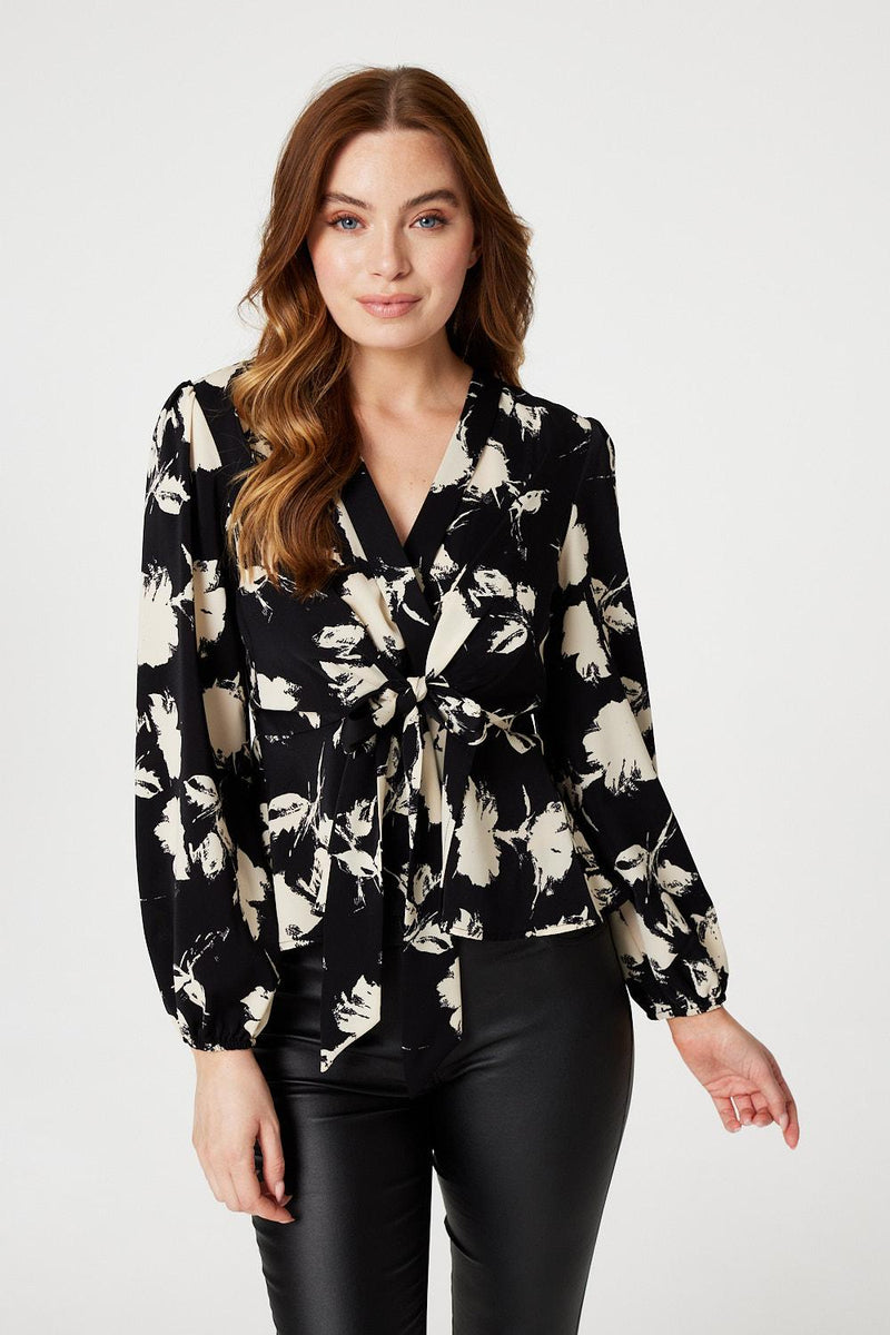 Printed Tie Front Cropped Blouse | Izabel London