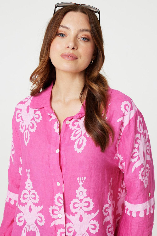 Pink | Printed Oversized Button Down Shirt