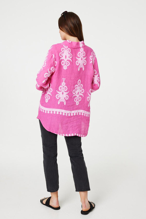 Pink | Printed Oversized Button Down Shirt