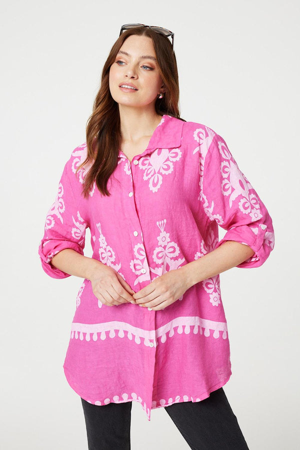 Pink | Printed Oversized Button Down Shirt