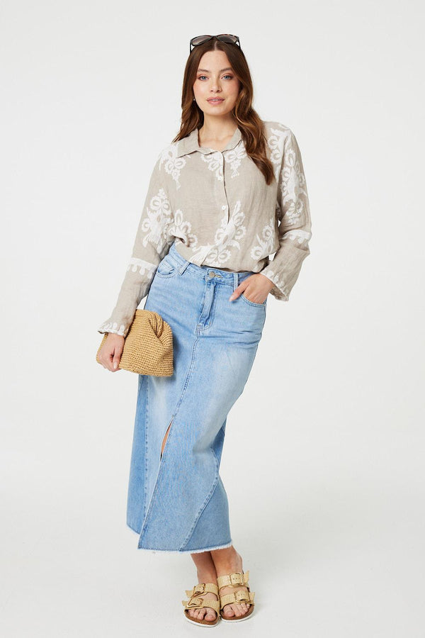 Stone | Printed Oversized Button Down Shirt