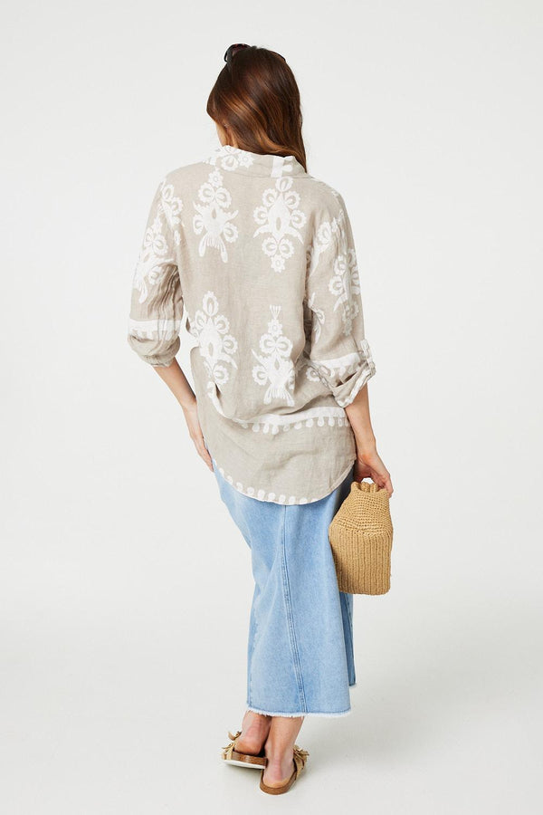 Stone | Printed Oversized Button Down Shirt