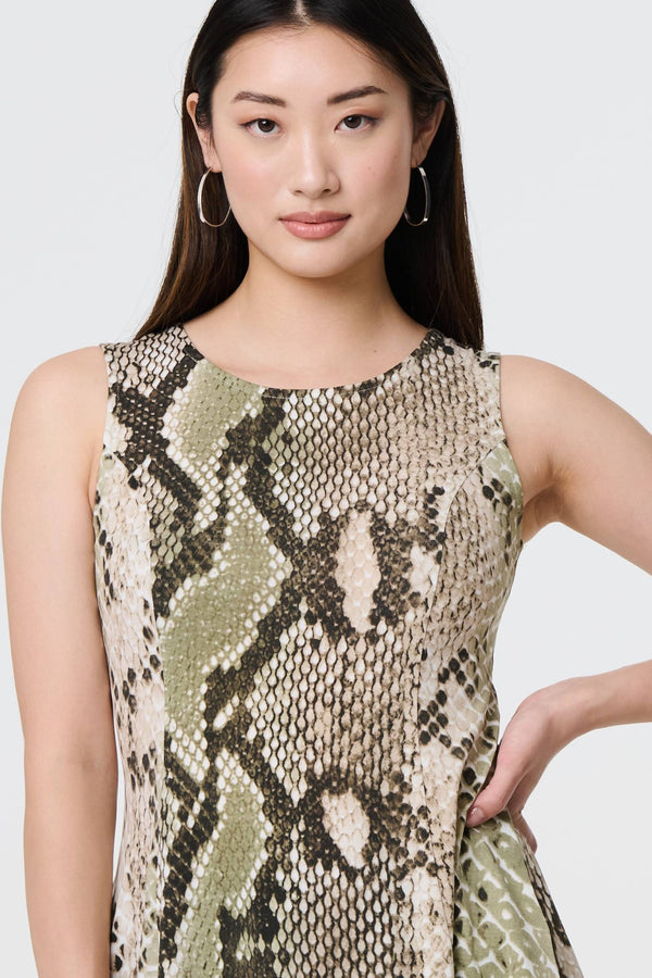 Green | Snake Print Sleeveless Curve Hem Top
