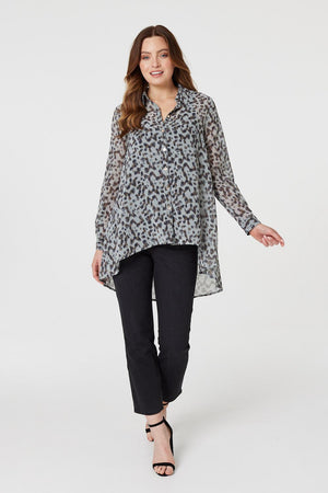 Grey | Animal Print Oversized Blouse