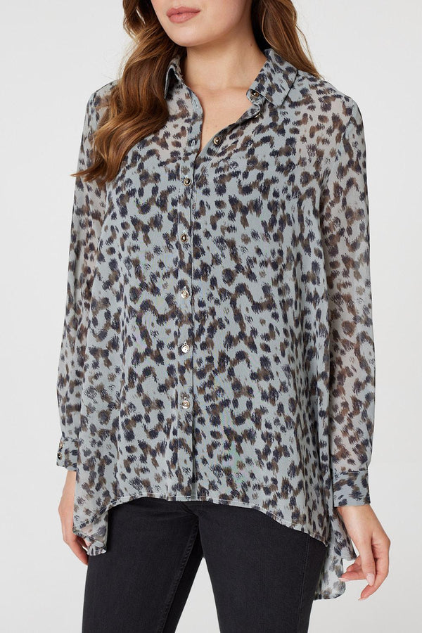 Grey | Animal Print Oversized Blouse