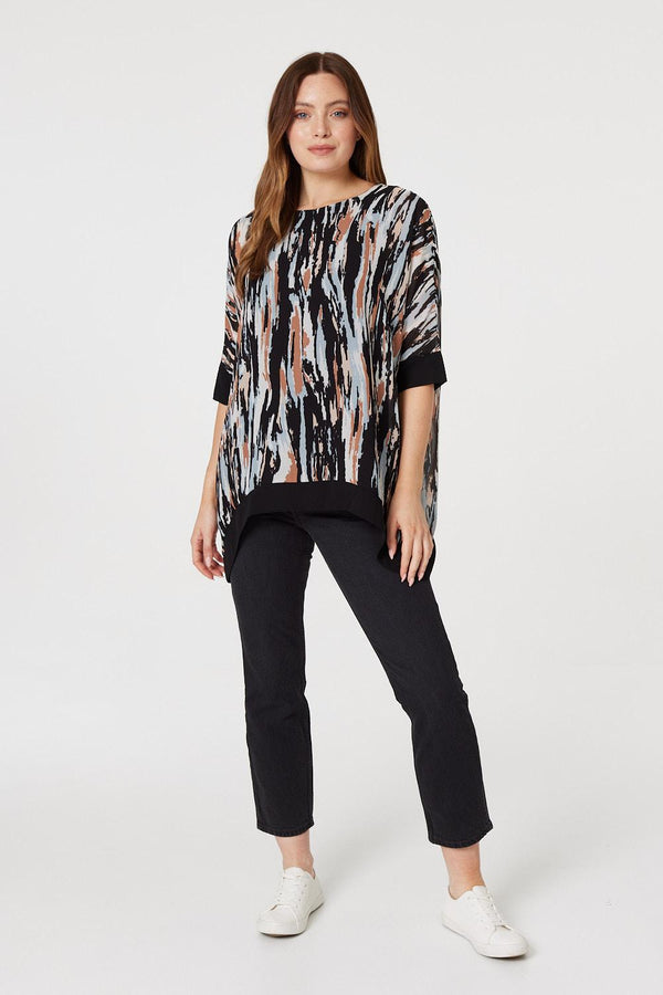 Black | Printed 1/2 Sleeve Blouse Top