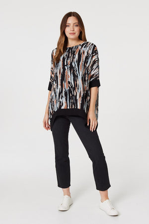 Black | Printed 1/2 Sleeve Blouse Top