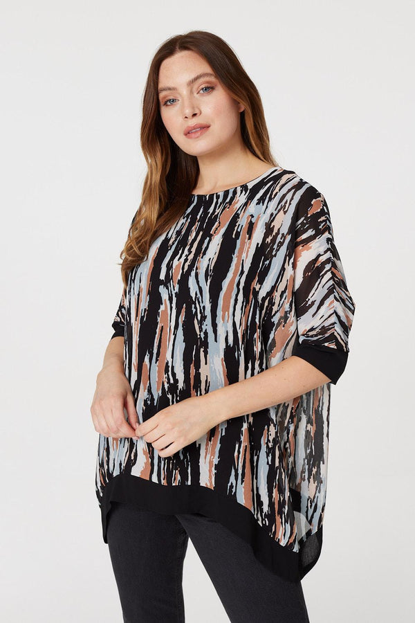Black | Printed 1/2 Sleeve Blouse Top