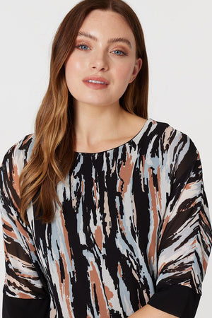 Black | Printed 1/2 Sleeve Blouse Top