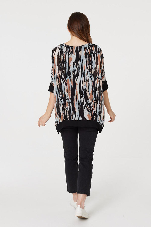 Black | Printed 1/2 Sleeve Blouse Top