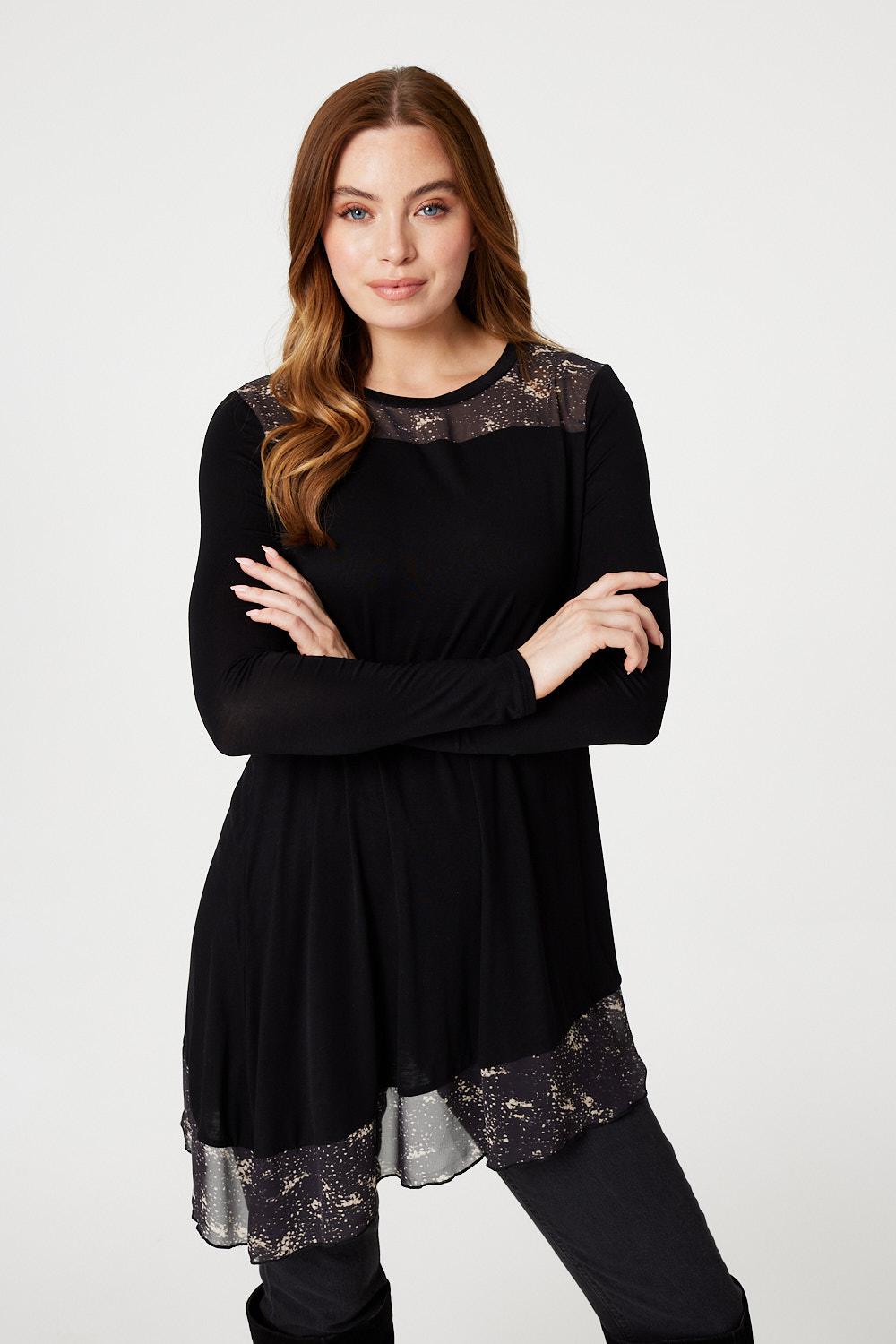 Sheer Detail Asymmetric Tunic Top | Izabel London