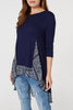Navy | Border Print Drop Hem Tunic Top