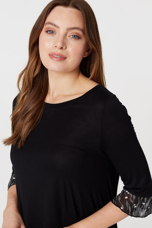 Black | High Low Frilled Hem Tunic Top