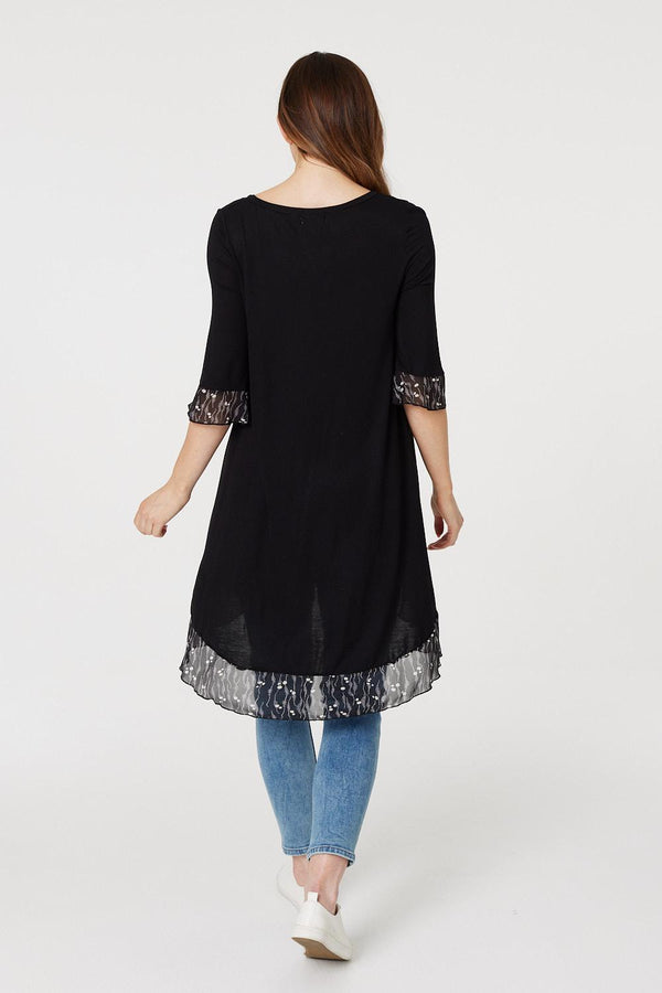 Black | High Low Frilled Hem Tunic Top