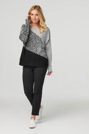 Black | Colour Block Leopard Pullover