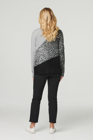 Black | Colour Block Leopard Pullover