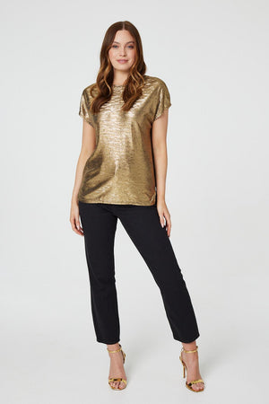 Gold | Metallic Front Relaxed T-Shirt