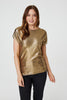 Gold | Metallic Front Relaxed T-Shirt : Model is 5'9