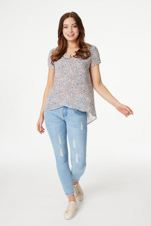 Beige | Paisley Layered Hem Blouse Top