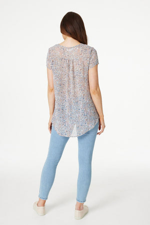 Beige | Paisley Layered Hem Blouse Top