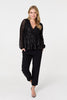 Black | Sequin Embellished Long Sleeve Peplum Top
