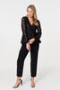 Black | Sequin Embellished Long Sleeve Peplum Top
