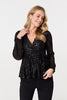 Black | Sequin Embellished Long Sleeve Peplum Top
