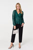 Green | Sequin Embellished Long Sleeve Peplum Top
