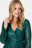 Green | Sequin Embellished Long Sleeve Peplum Top
