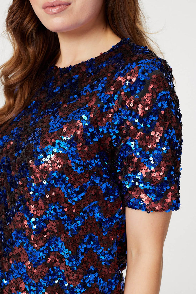Sequin Short Sleeve Fitted Top Izabel London