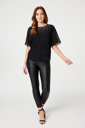 Black | Embellished Sheer Sleeve Blouse