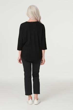 Black | Embellished 3/4 Sleeve Top