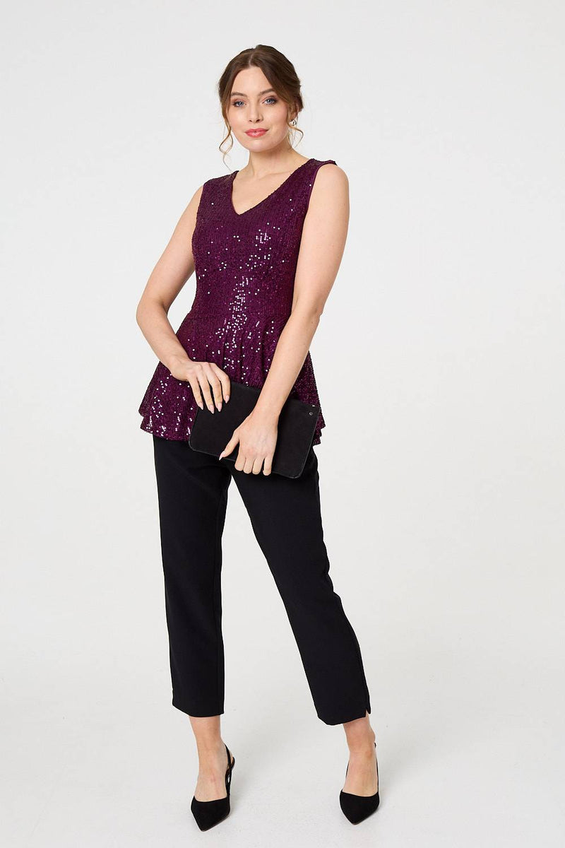 Sparkly Sequin Sleeveless Peplum Top Izabel London