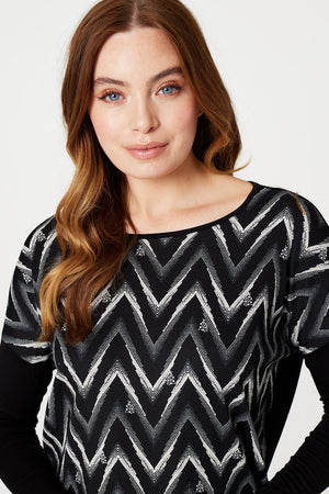 Black | Chevron Print Long Sleeve Top