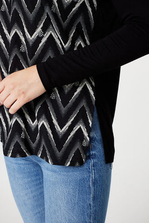 Black | Chevron Print Long Sleeve Top